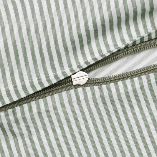 Bambus sengetøj hvid/oliven stribet