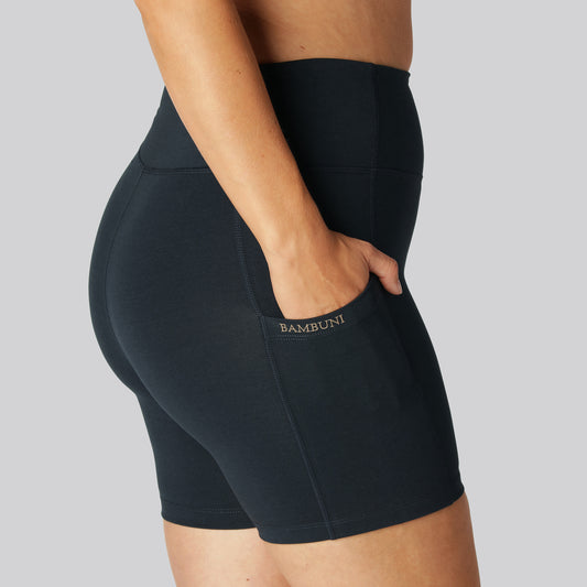 Bambus fitness shorts kort i navy til damer