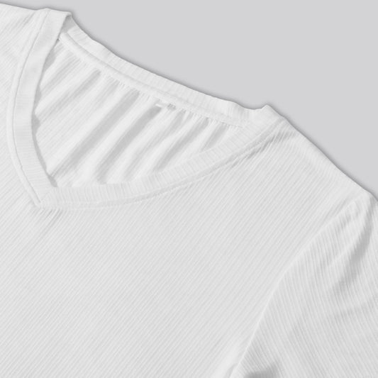 Bambus t-shirt v-hals ribbet i hvid til damer