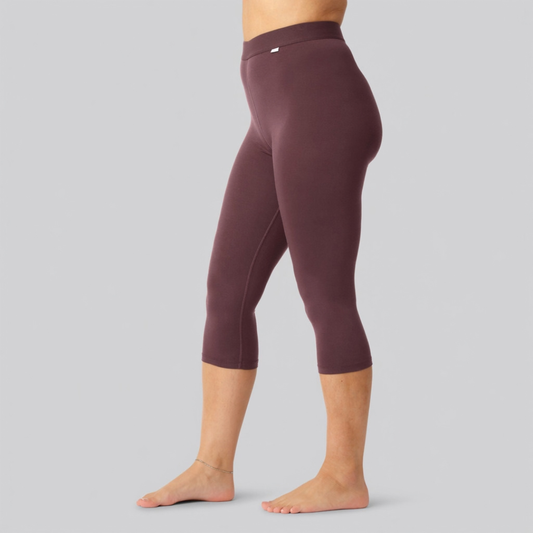 Bambus 3/4 leggings i bordeaux m. bordeaux elastik damer