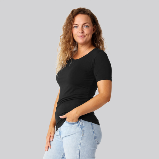 Bambus t-shirt o-hals i sort damer