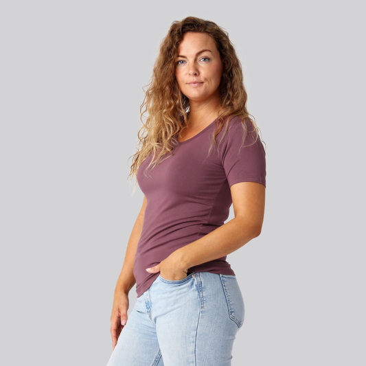 Bambus t-shirt v-hals i rose damer