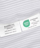 Bambus sengetøj hvid/oliven stribet