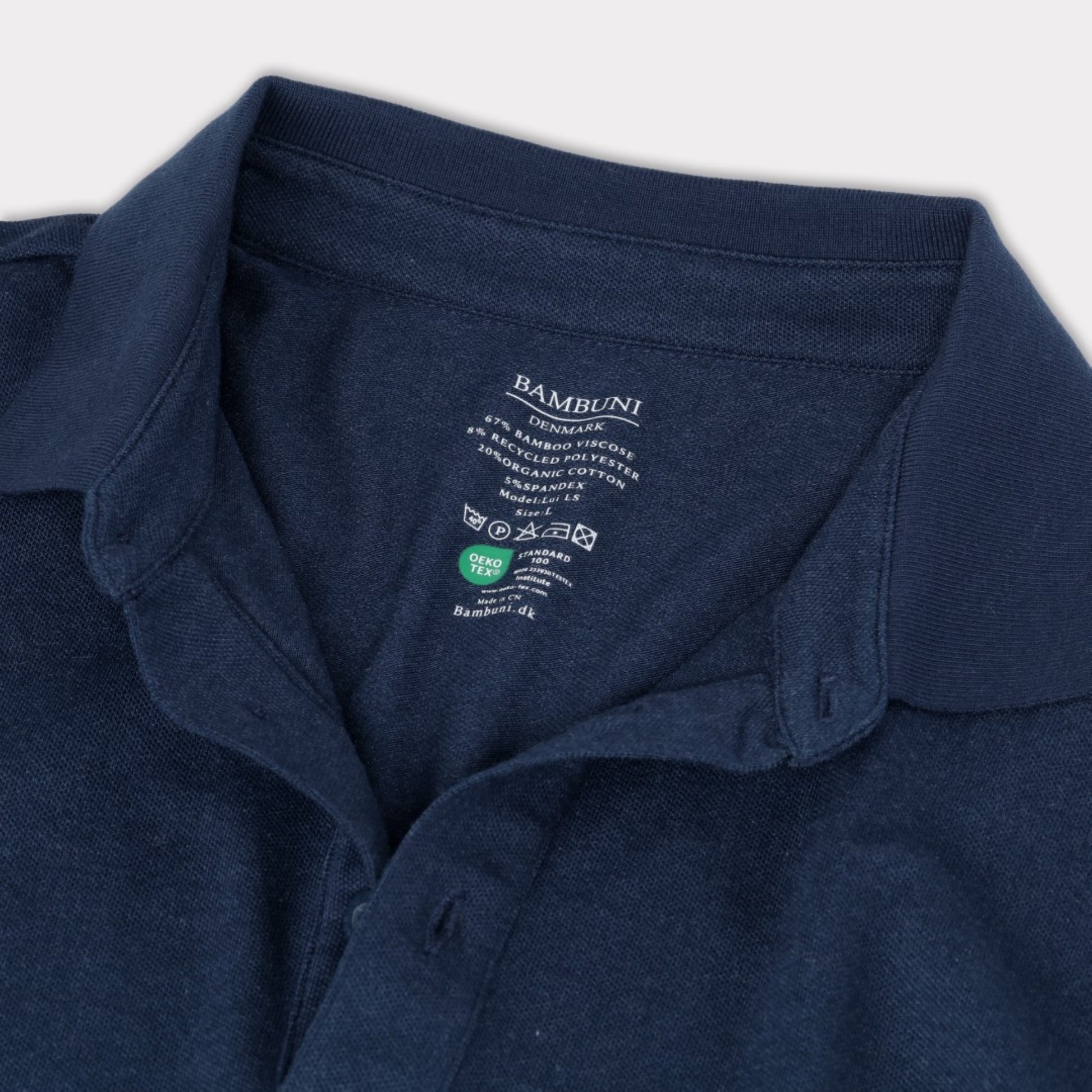 Bambus langærmet polo i navy til mænd