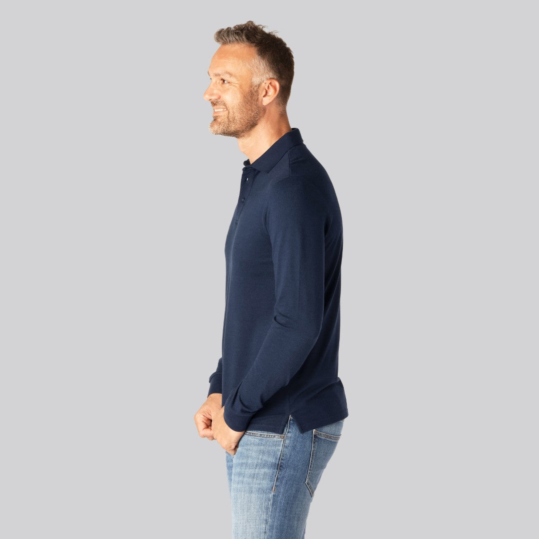 Bambus langærmet polo i navy til mænd