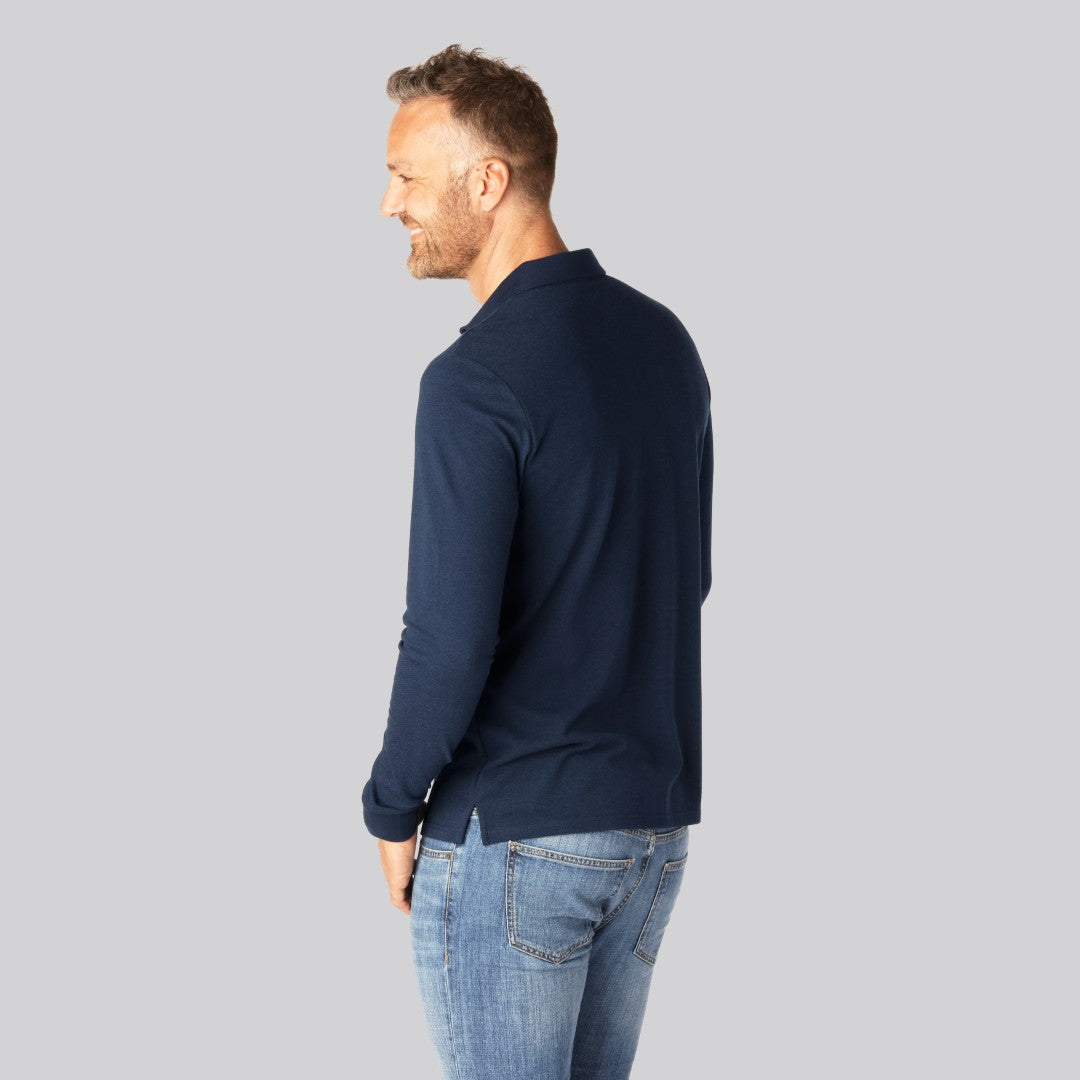 Bambus langærmet polo i navy til mænd