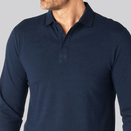 Bambus langærmet polo i navy til mænd