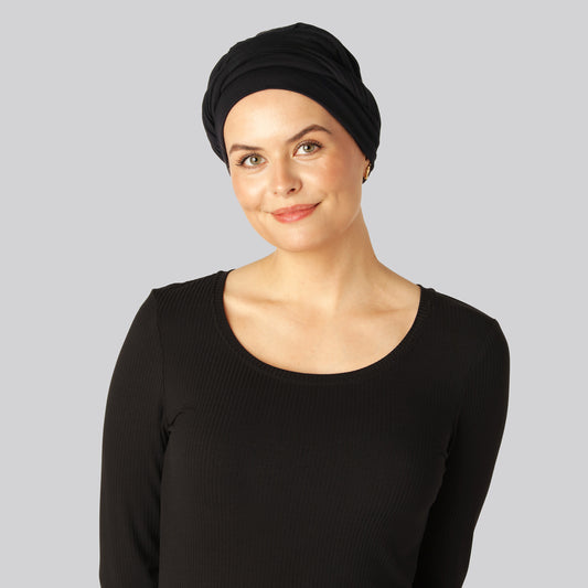Bambus snoet turban i sort til damer
