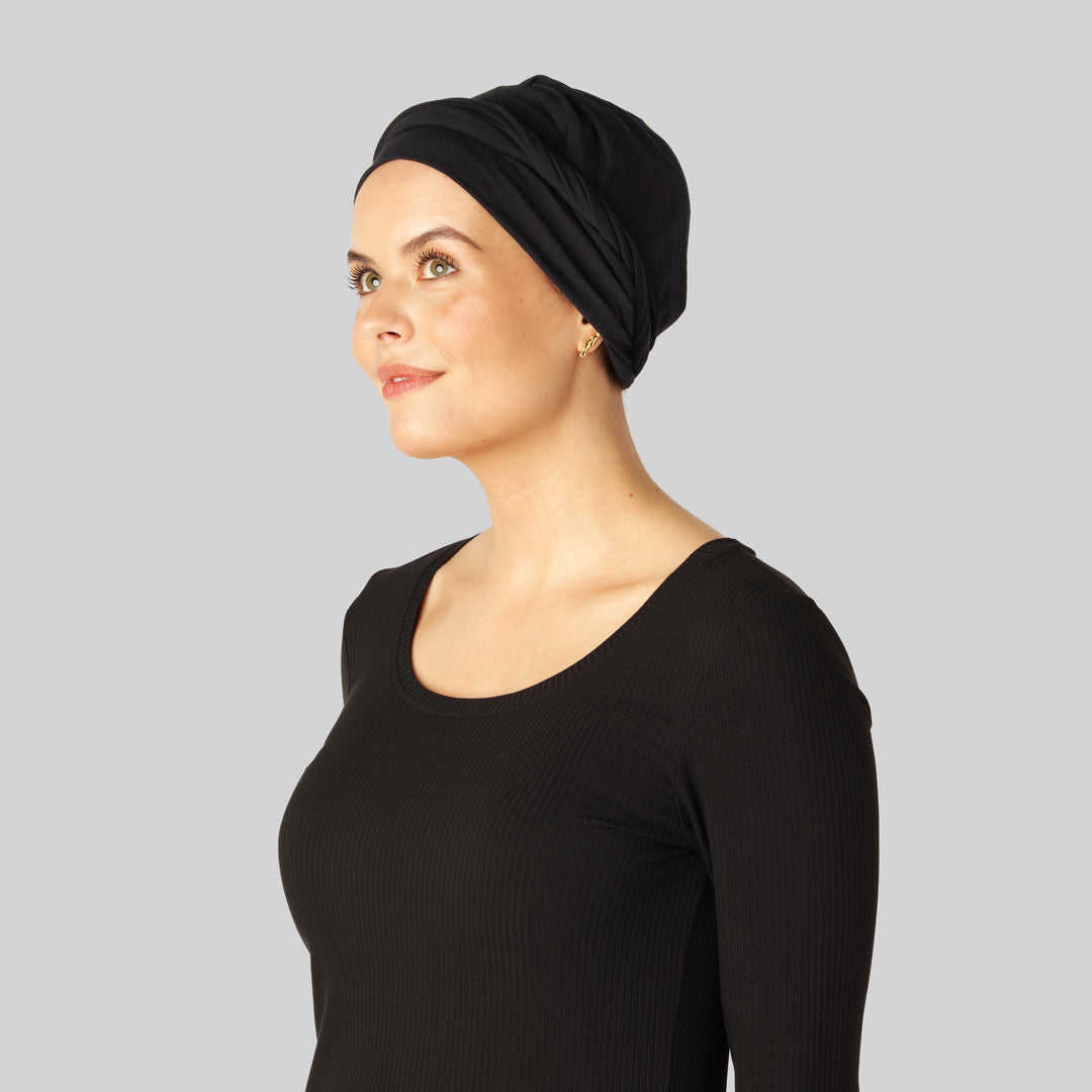 Bambus snoet turban i sort til damer