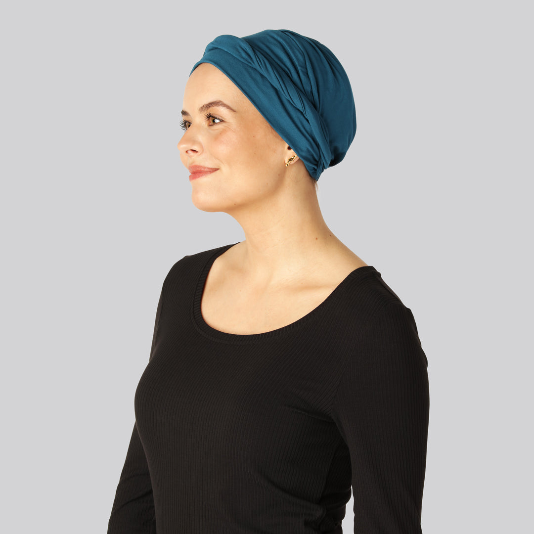 Bambus snoet turban i blå til damer