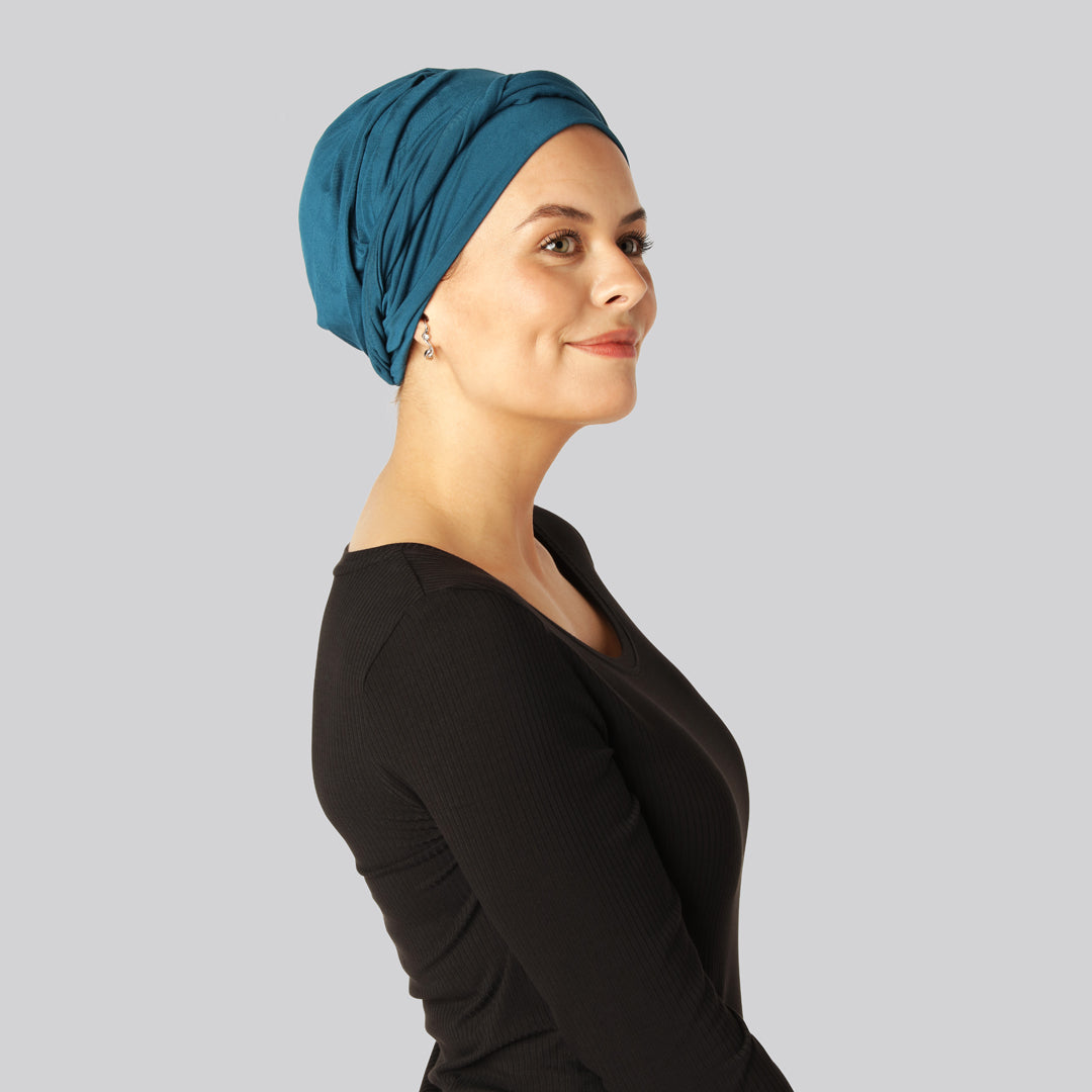 Bambus snoet turban i blå til damer
