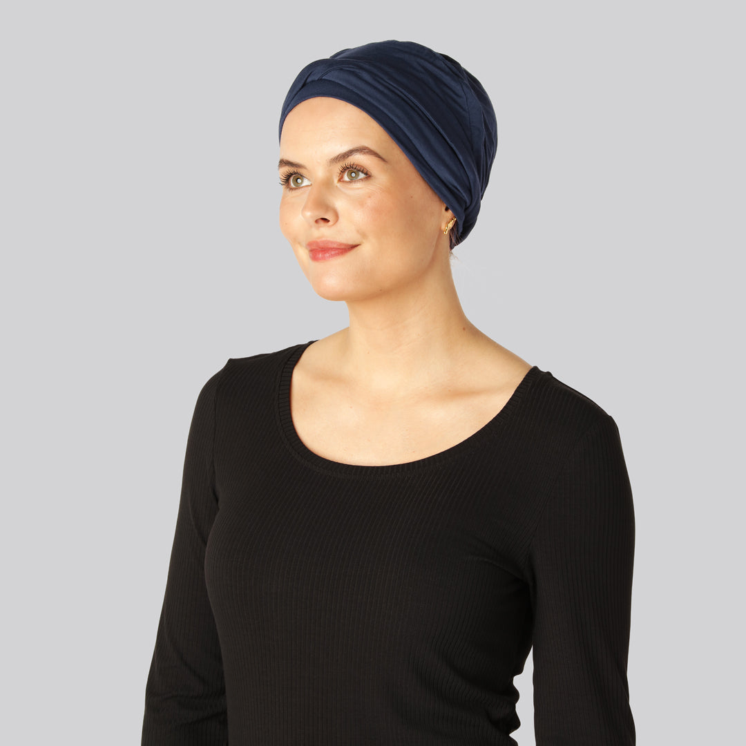 Bambus snoet turban i navy til damer