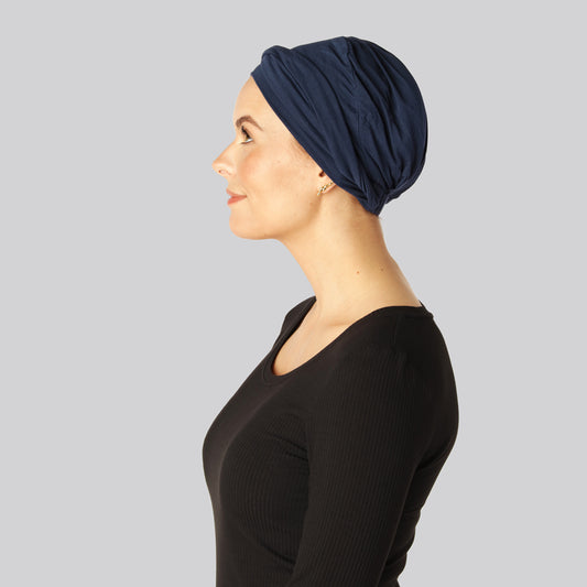 Bambus snoet turban i navy til damer