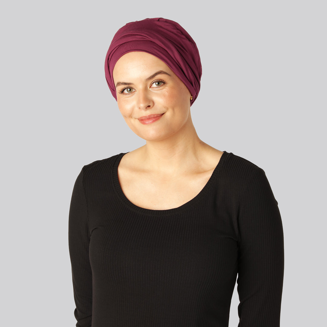 Bambus snoet turban i bordeaux til damer