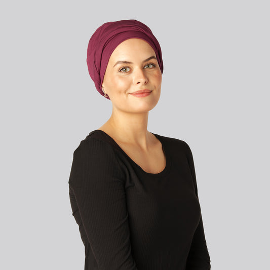 Bambus snoet turban i bordeaux til damer