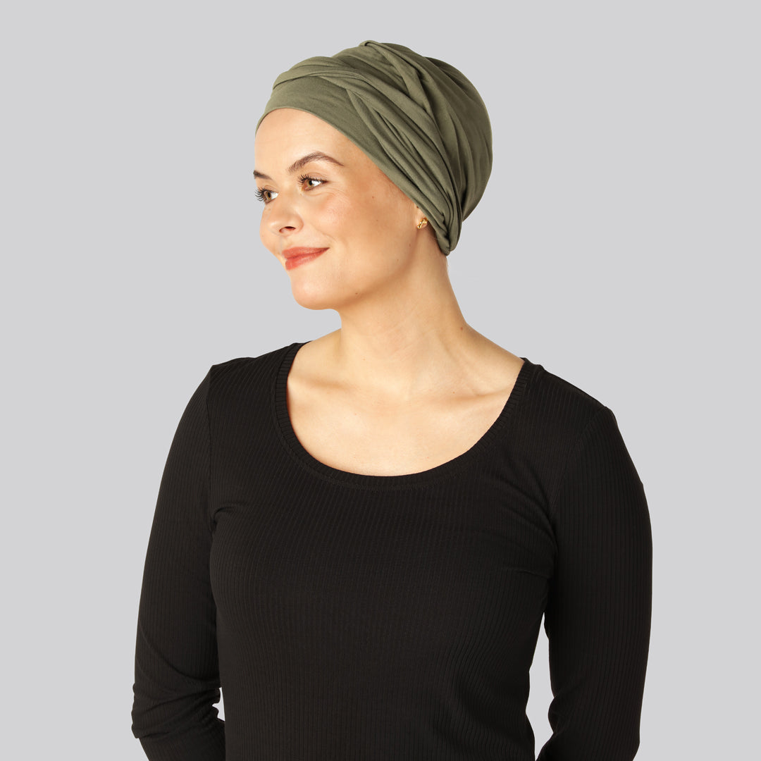 Bambus snoet turban i oliven til damer