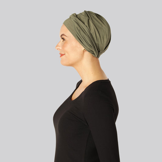 Bambus snoet turban i oliven til damer