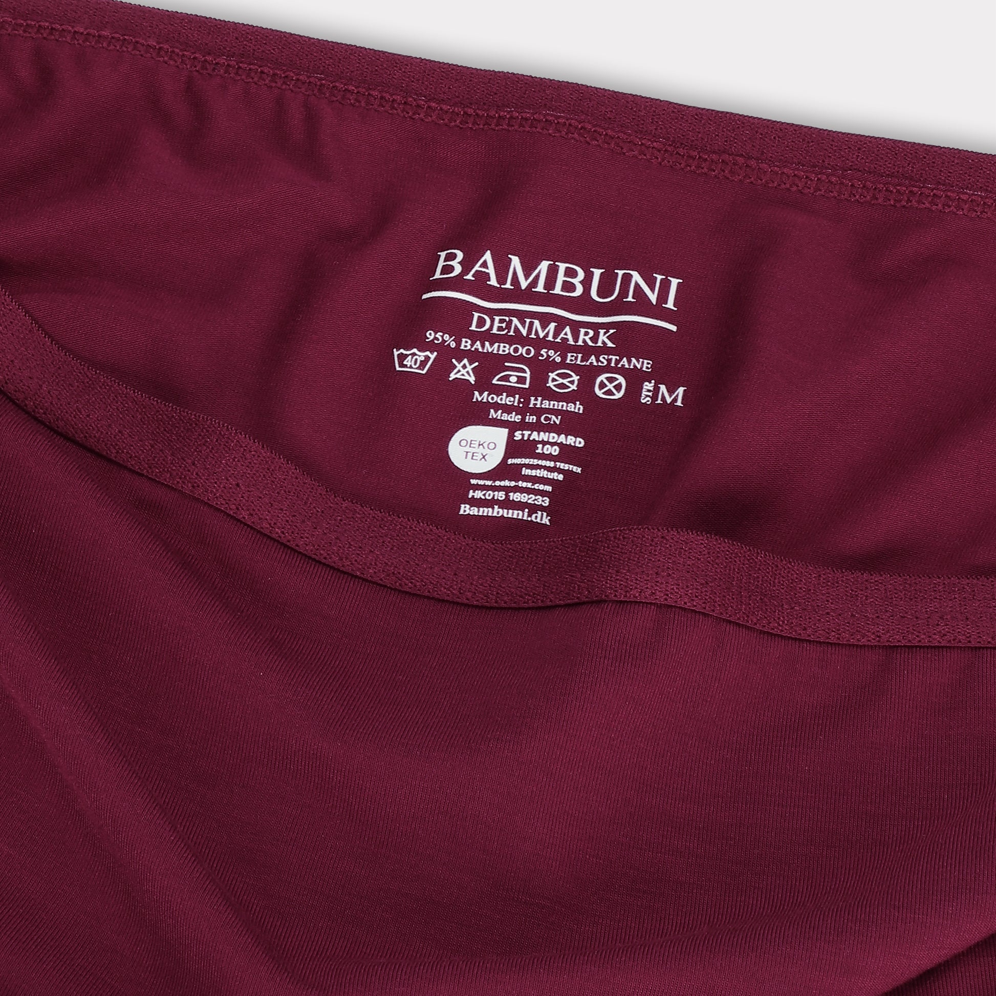 Bambus højtaljet g-streng i bordeaux til damer