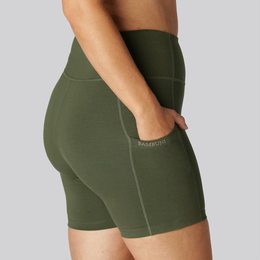 Bambus fitness shorts kort i grøn til damer
