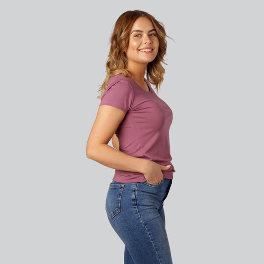 Bambus T-shirt O-hals i dusty rose til damer