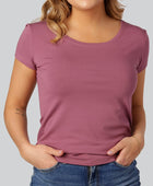 Bambus T-shirt O-hals i dusty rose til damer