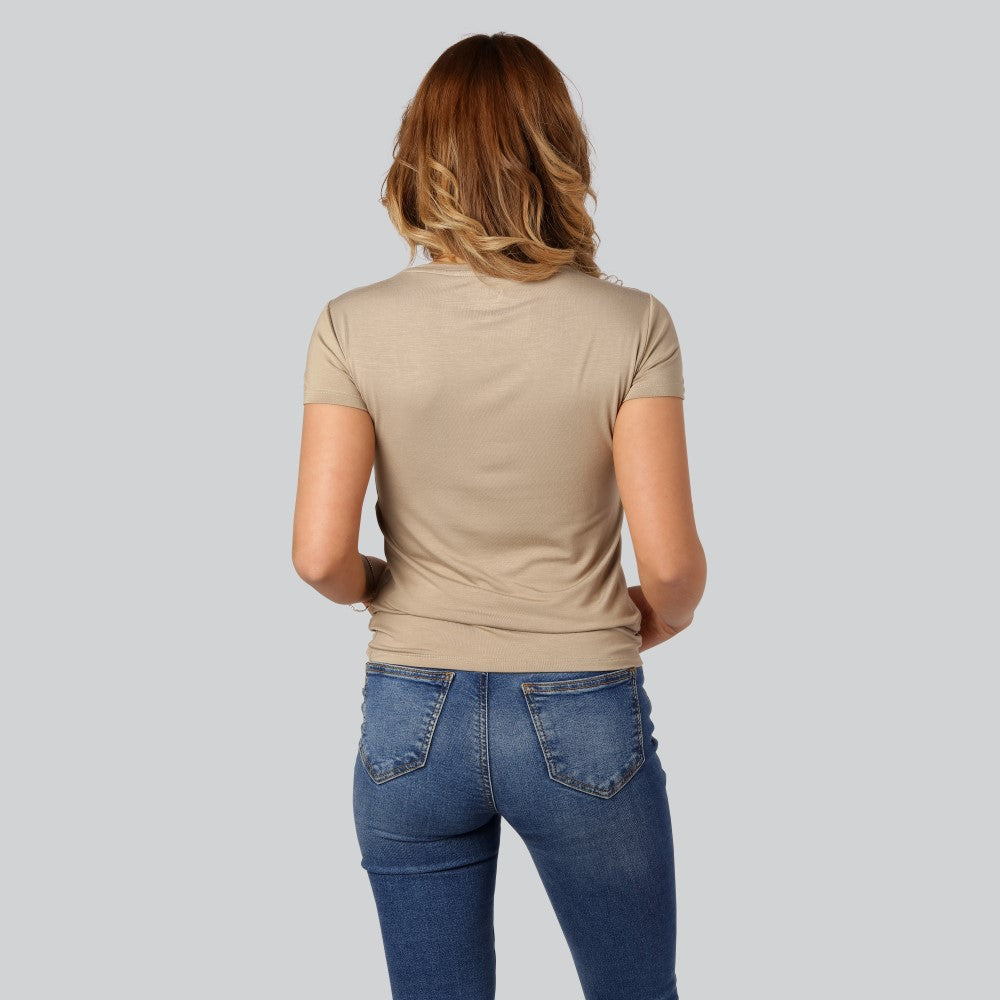 Bambus T-shirt O-hals i beige til damer