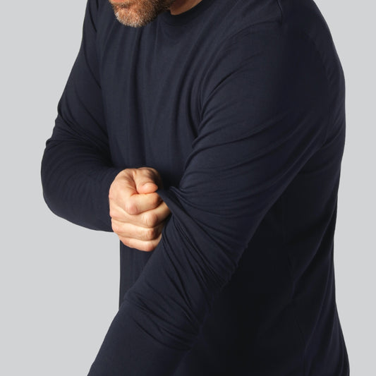 Bambus langærmet T-shirt i navy blå til mænd