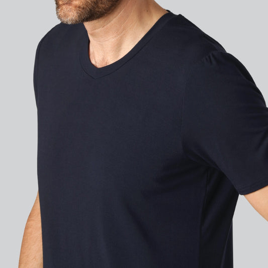 Bambus T-shirt V-hals i navy blå til mænd