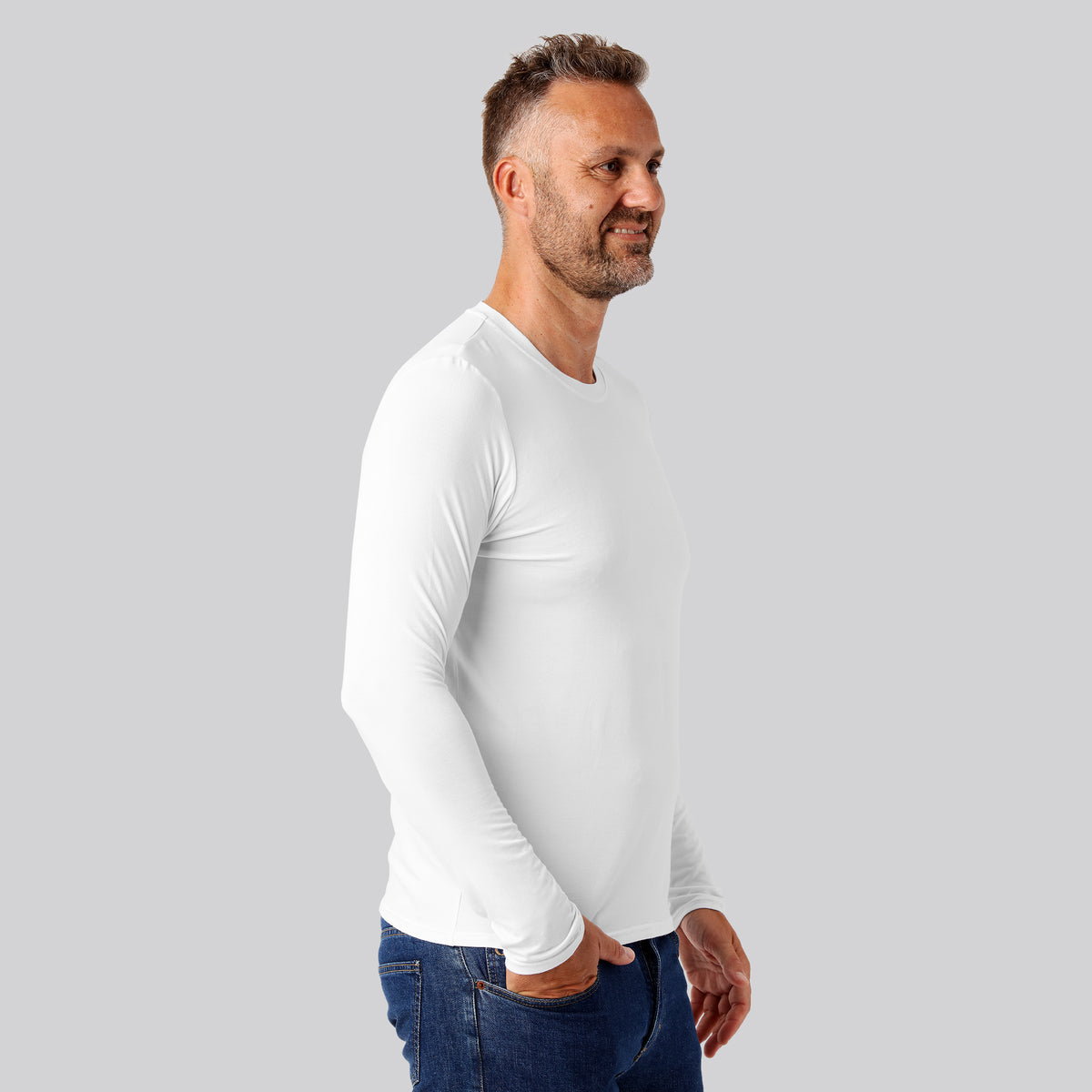 Bambuni bambus langærmet t-shirt hvid mænd