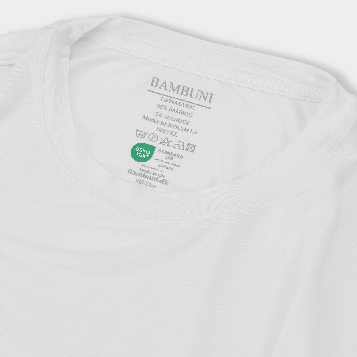 Bambuni bambus langærmet t-shirt hvid mænd carelabel