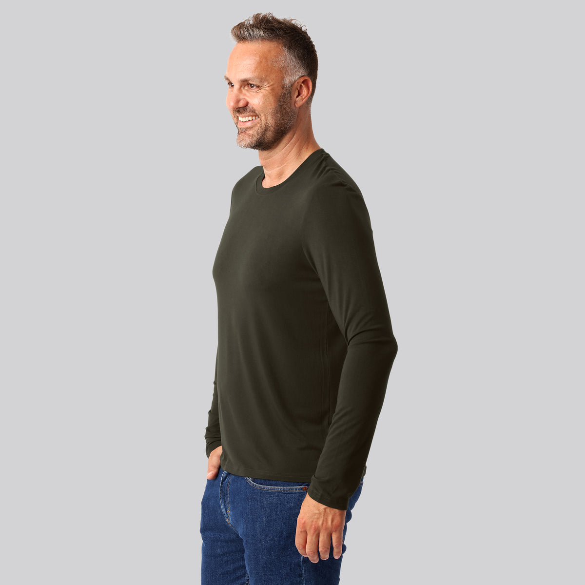 Bambuni bambus langærmet t-shirt mørkegrøn mænd
