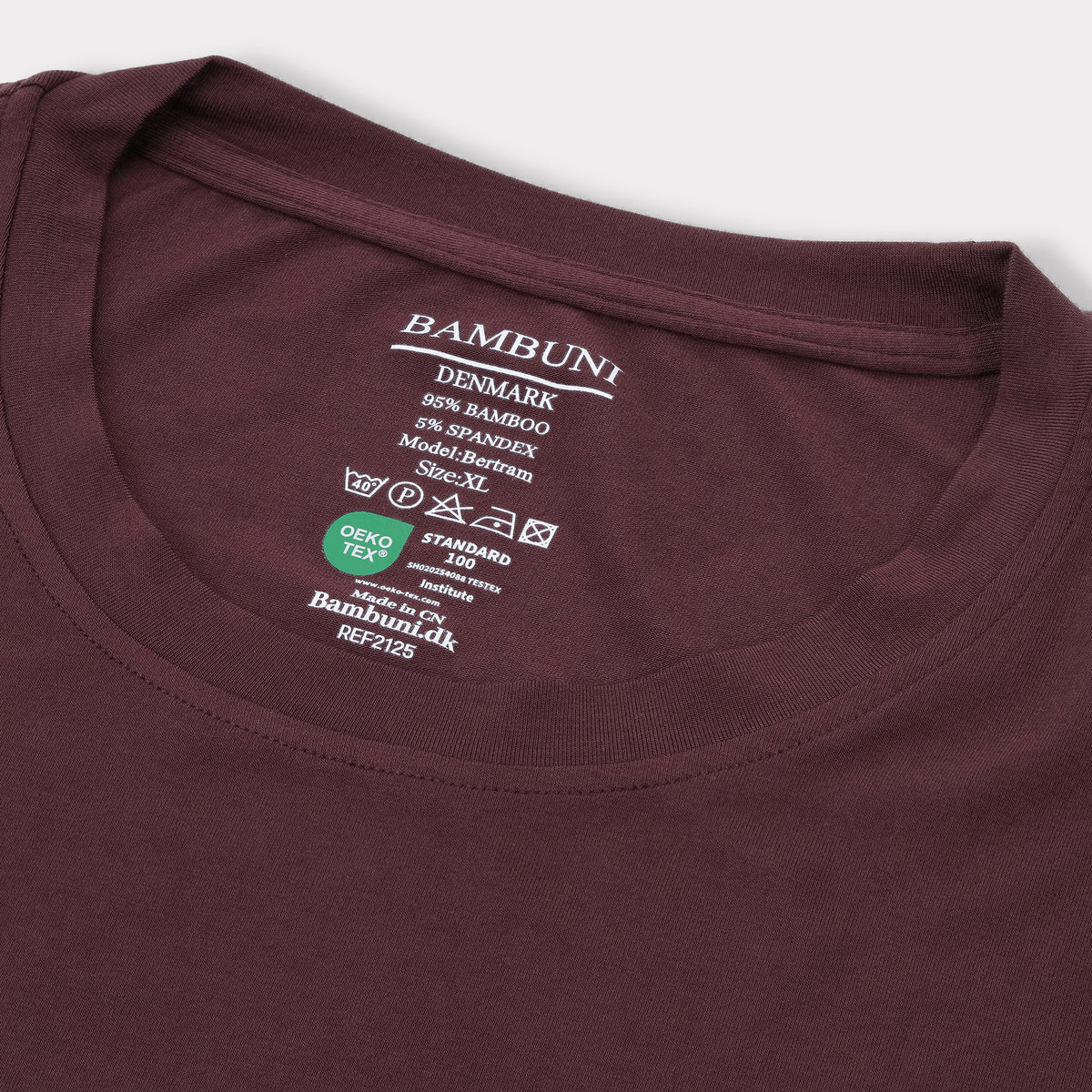 Bambuni bambus t-shirt o-hals bordeaux mænd carelabel