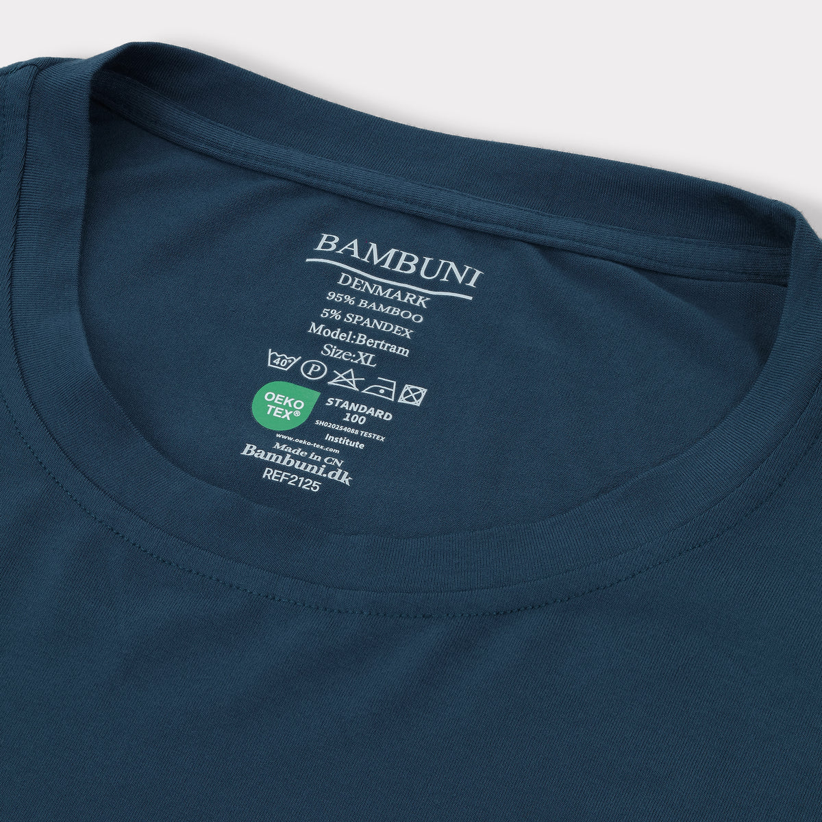 Bambuni bambus t-shirt o-hals petroleumsblå mænd carelabel