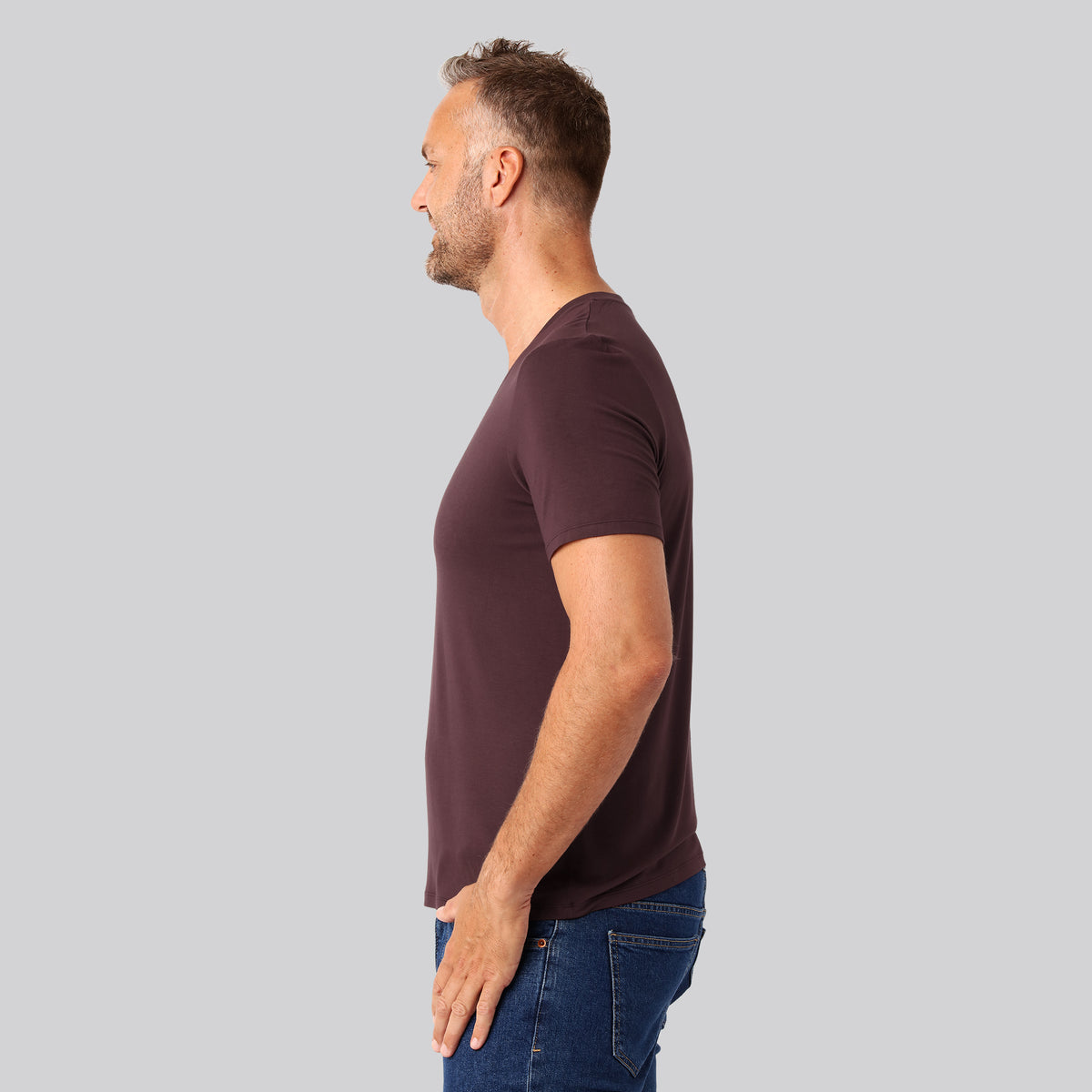 Bambuni bambus t-shirt v-hals bordeaux mænd
