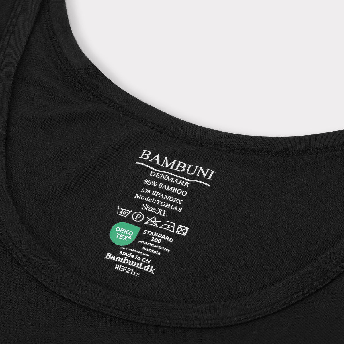 Bambuni bambus undertrøje slimfit sort mænd carelabel