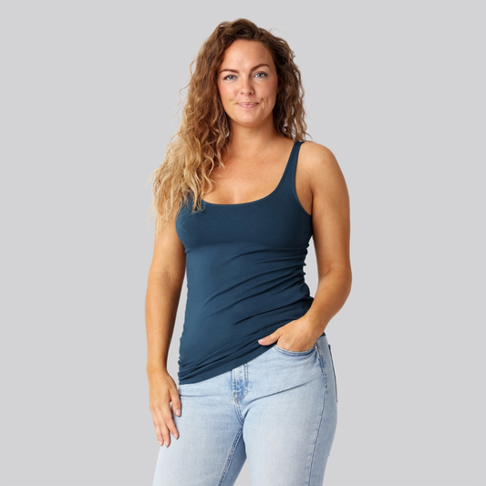Bambus dame top petroleumsblå m. bred strop