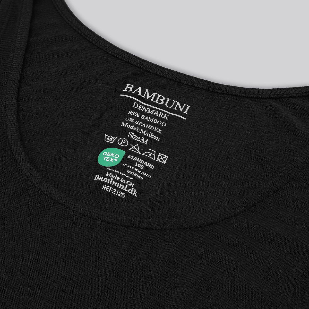 Bambus dame top sort med bred strop carelabel