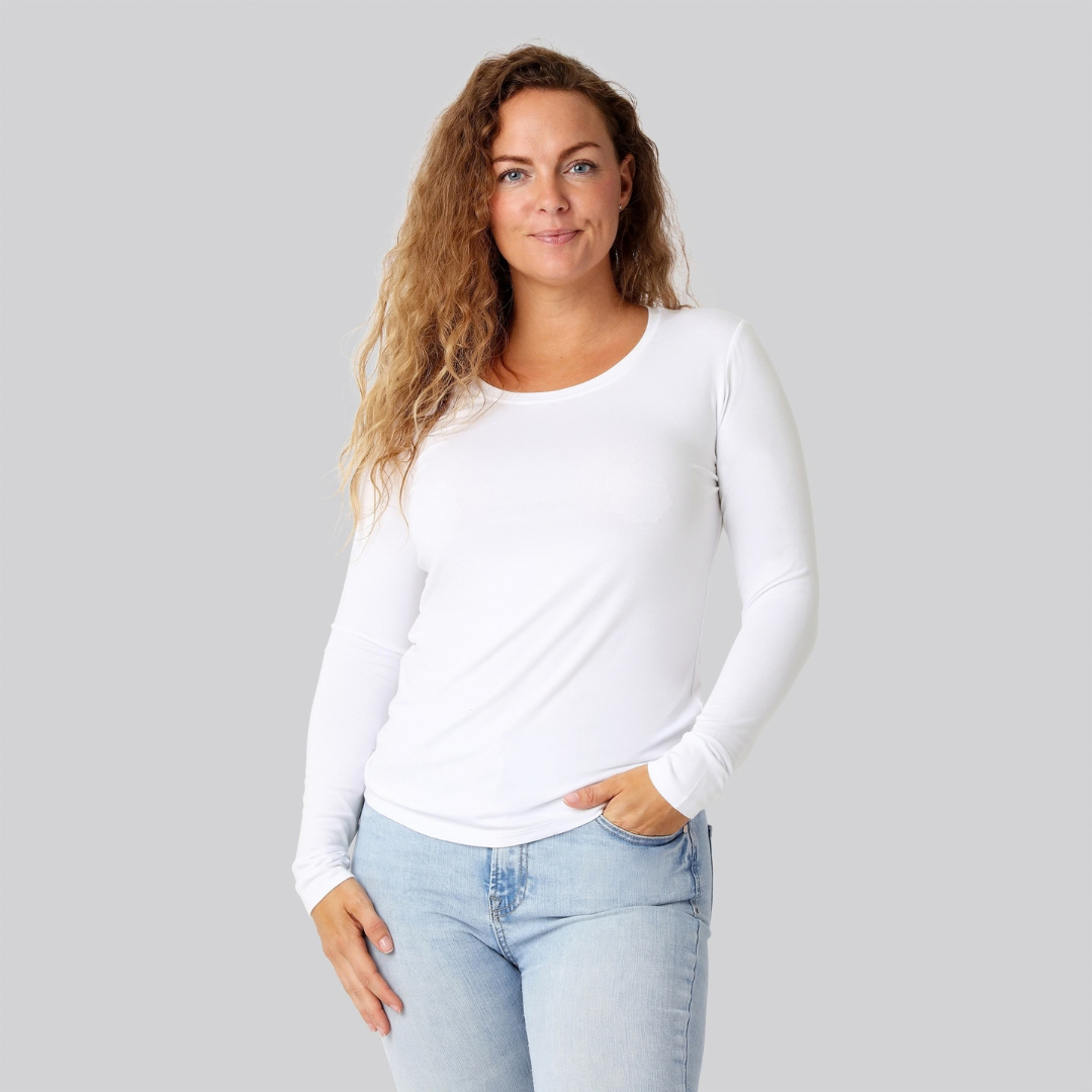 Bambus langærmet t-shirt hvid damer