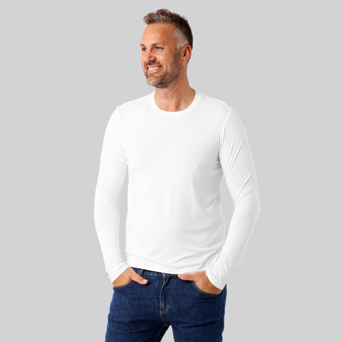 Bambus langærmet t-shirt hvid mænd