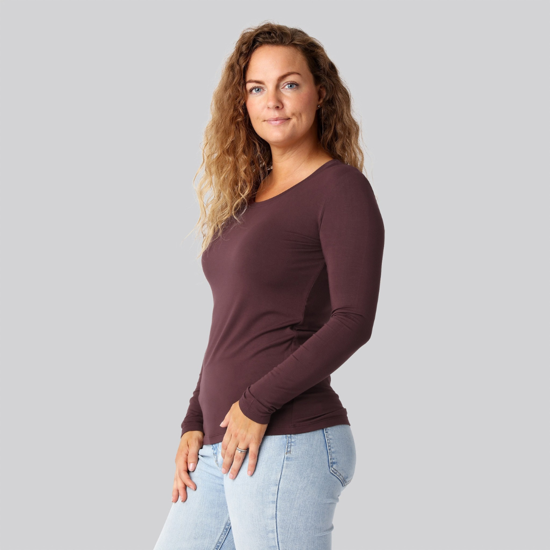 Bambus langærmet t-shirt i bordeaux damer