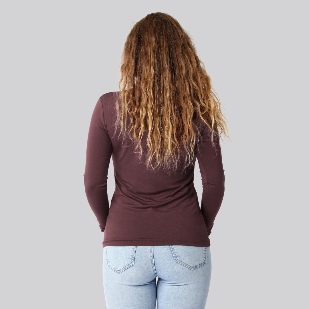 Bambus langærmet t-shirt i bordeaux til damer