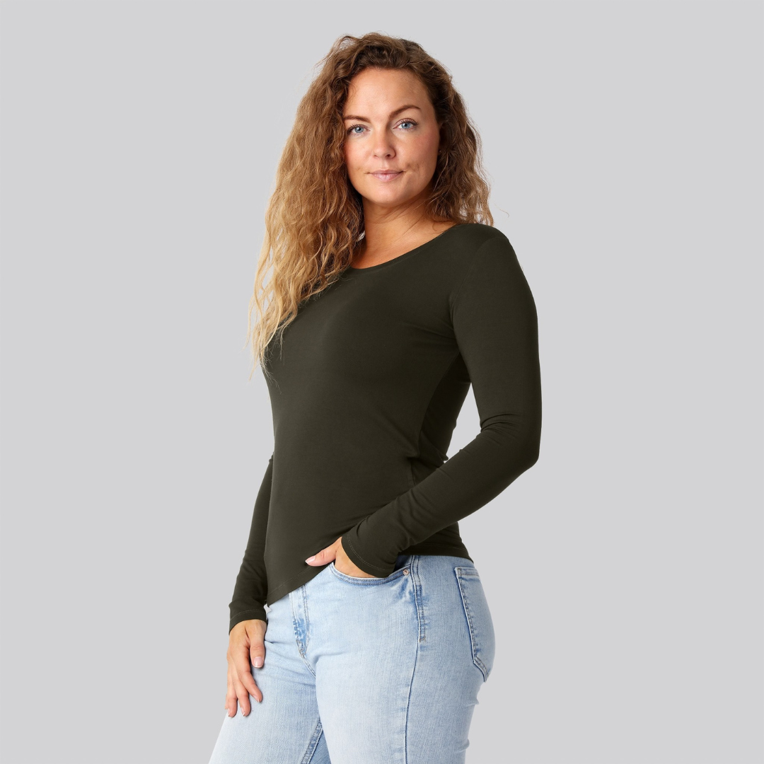 Bambus langærmet t-shirt i mørkegrøn damer