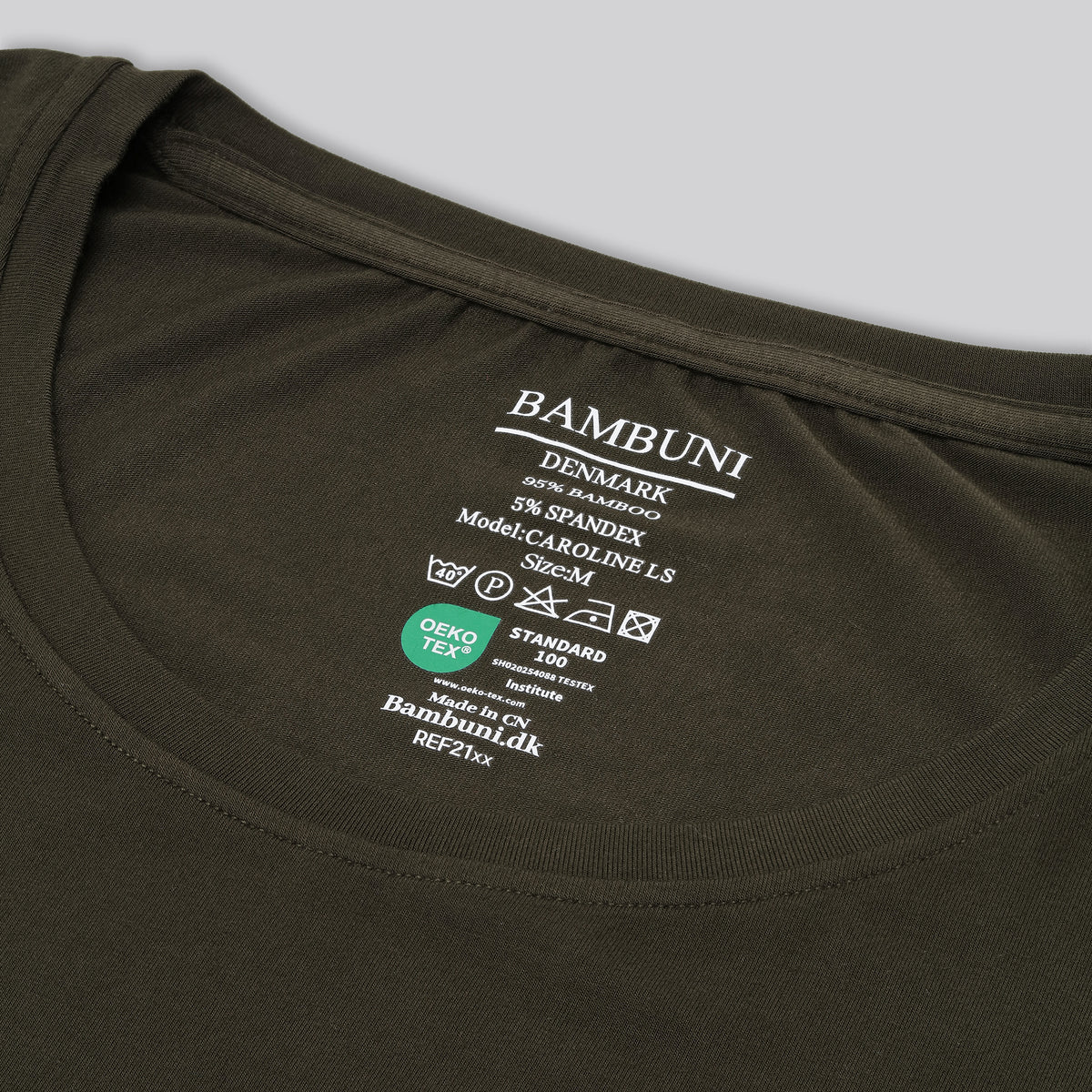 Bambus langærmet t-shirt i mørkegrøn til damer carelabel