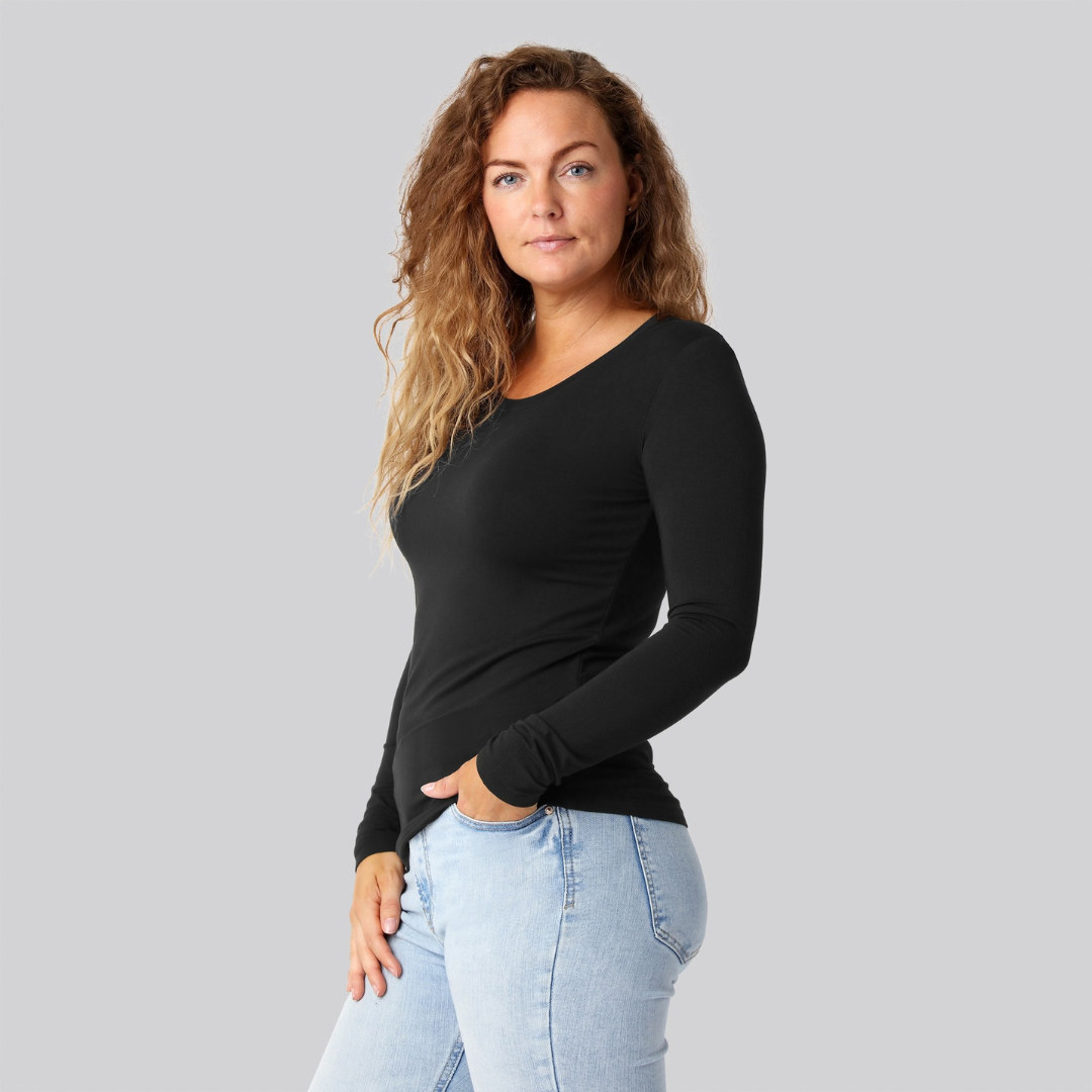 Bambus langærmet t-shirt i sort damer