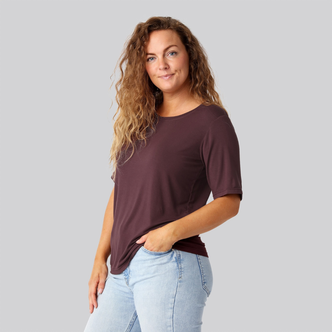 Bambus oversize t-shirt i bordeaux damer