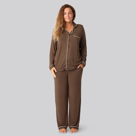 Bambus pyjamas sæt brun damer