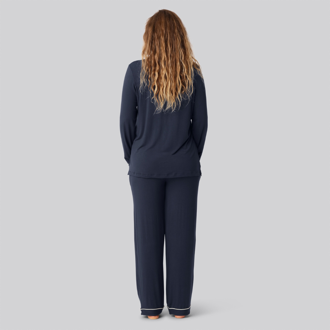 Bambus pyjamas sæt i navy til damer