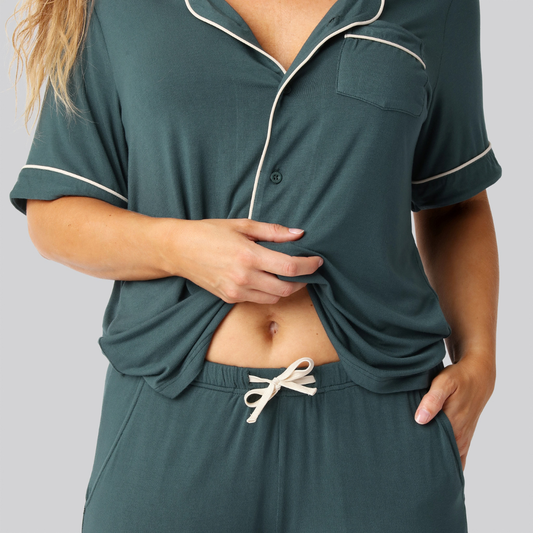 Bambus pyjamas sæt kort i grøn damer
