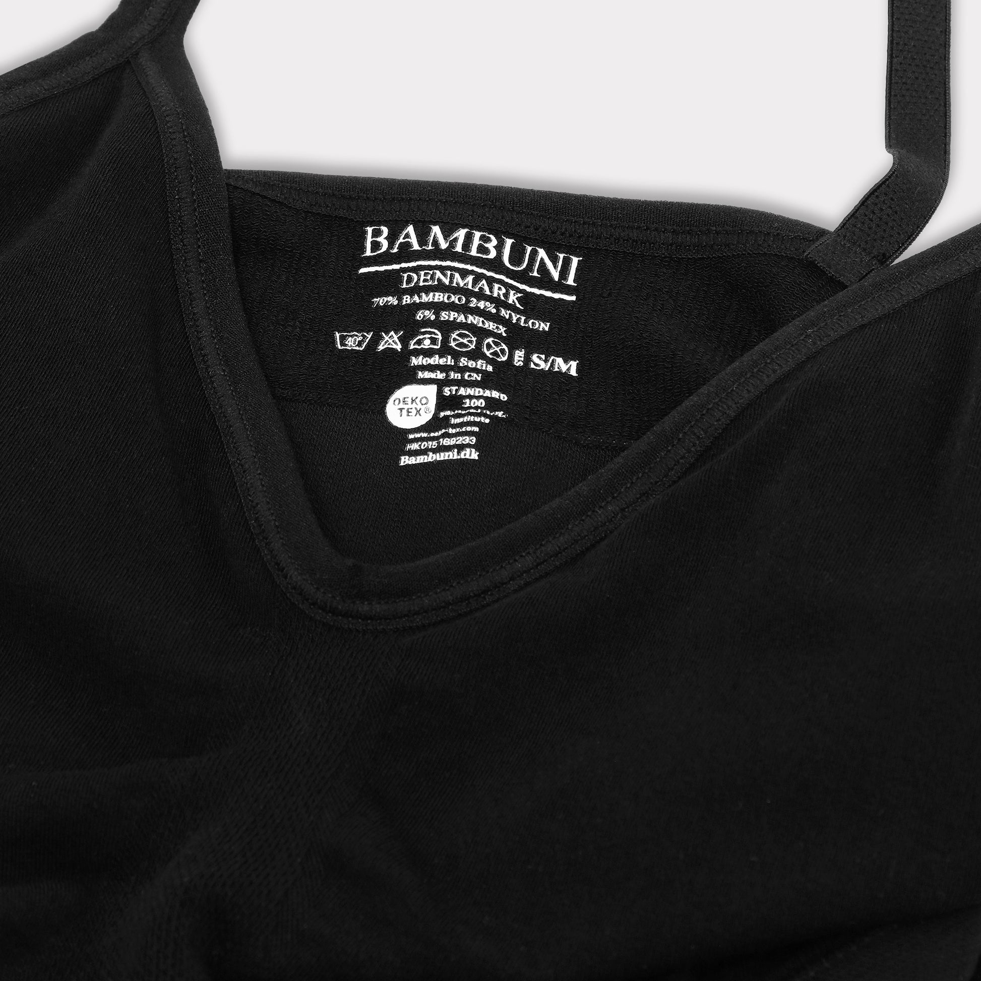 Bambus seamless bh m. smal strop i sort til damer carelabel