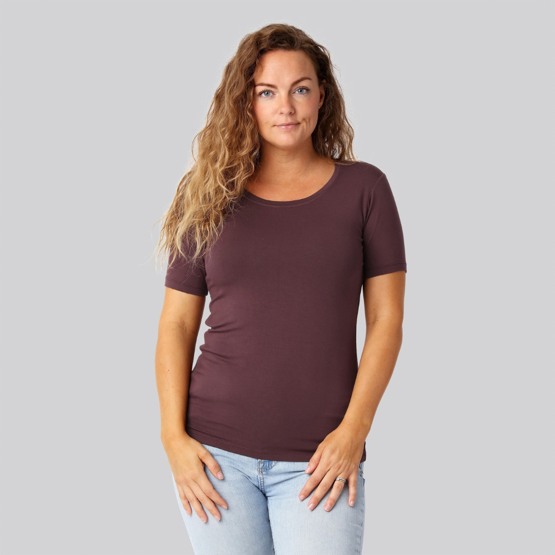 Bambus t-shirt o-hals bordeaux damer